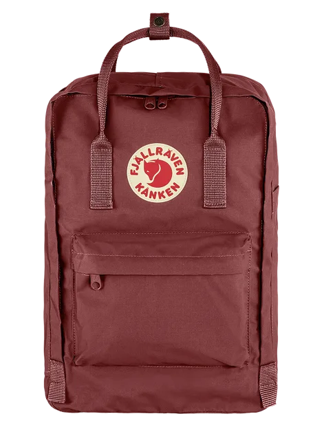 Roter Fjällräven Kånken Laptop 15 Rucksack mit charakteristischem rechteckigem Design und Logo-Patch