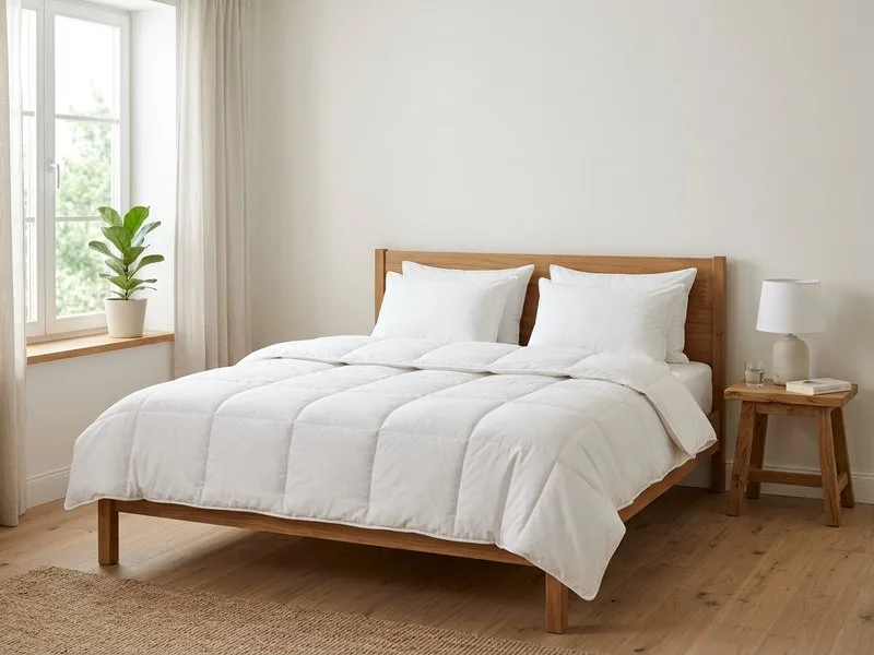 Bett mit weißer Bettwäsche